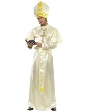 Light Yellow Satin Religious Pope Men's Costume Robe - Front Image