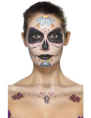 Women's Stick On Day Of The Dead Tattoo Makeup Kit Mexican Halloween Costume Accessory Face Paint Kit Main Image