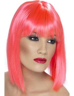 Neon Pink Concave Bob Costume Wig for Women