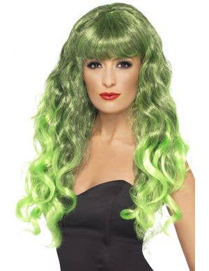 Women's Two Tone Green and Black Curly Costume Wig