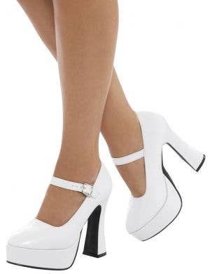 Womens White Platform 70s Disco Costume Shoes - Main Image