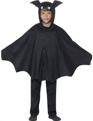 Kid's Black Bat Hooded Cape Costume Front View