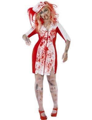 Women's Plus Size Blood Stained Zombie Nurse Halloween Costume Front View