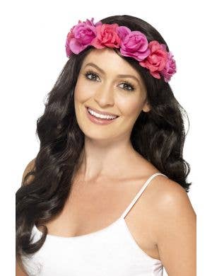 Pink Rose Flower Headband Crown Costume Accessory View 1