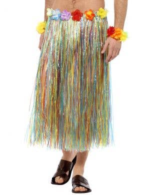 Unisex Multicoloured Hawaiian Grass Skirt with Flowers Main Image