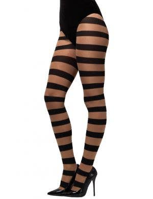 Glam Witch nude and black striped opaque Stockings 
