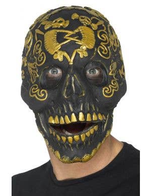 Men's skeleton day of the dead black and gold halloween latex smiffys mask