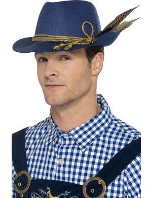 Blue Bavarian Oktoberfest Men's Hat with Feathers Main Image