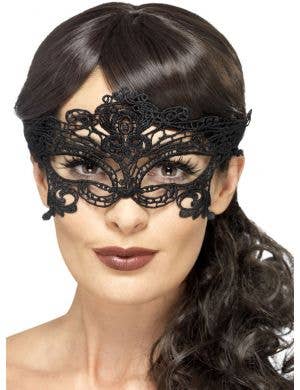 Soft Black Embroidered Filigree Masquerade Mask for Women