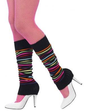 Black Rainbow Striped Leg Warmers