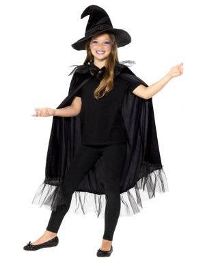 Girls Sparkly Witch Halloween Cape and Hat Costume Accessory Kit Main Image