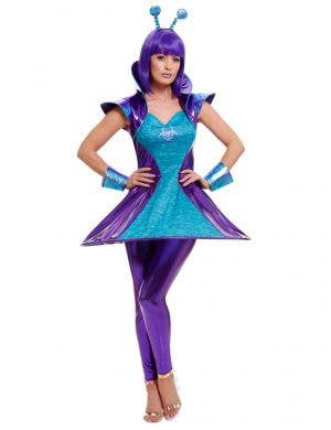 Womens Purple and Blue Space Alien Costume - Main Image