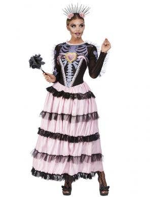 Pink and Black Womens Day of the Dead Costume - Main Image
