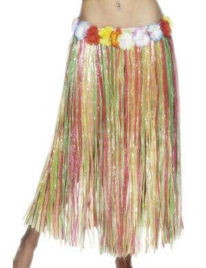 Long Multicoloured Hawaiian Costume Hula Skirt for Women - Main View