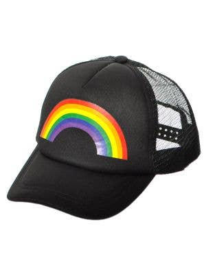Image of Rainbow Print Snap Black Black Fabric Trucker Cap