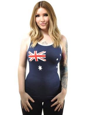 Image of Navy Blue Aussie Flag Print Women's Tank Top