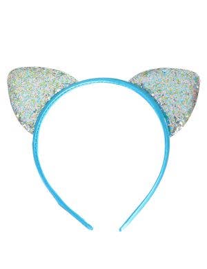 Image of Glittery Pastel Blue Cat Ears Costume Headband