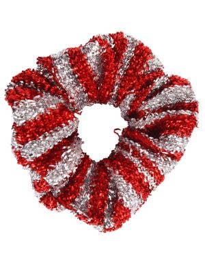 Image of Sparkly Red and Silver Tinsel Christmas Hair Scruchie