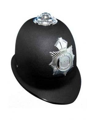 Black Plastic English Bobby Cop Costume Hat with Silver Police Badge