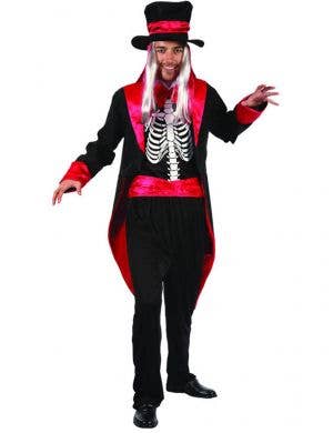 Black and Red Skeleton Ringmaster Costume for Men