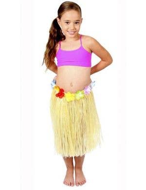 Girls Yellow Hawaiian Hula Skirt with Flowers