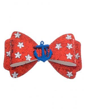 Red Glitter and Blue Anchor Sailor Hair Bow