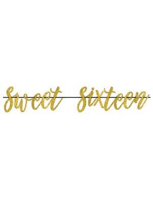 Image of Sweet 16 Gold Glitter Party Banner