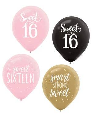 Image of Sweet 16 Pink and Gold 15 Pack Party Balloons