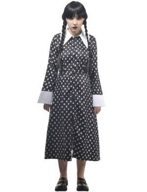 Image of Deluxe Teen Girls Button Up Wednesday Addams Halloween Costume - Front View