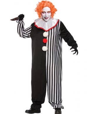 Black and White Striped Scary Clown Halloween Costume for Men