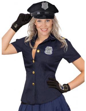Sexy Navy Blue Cop Costume Shirt for Women - Main Image