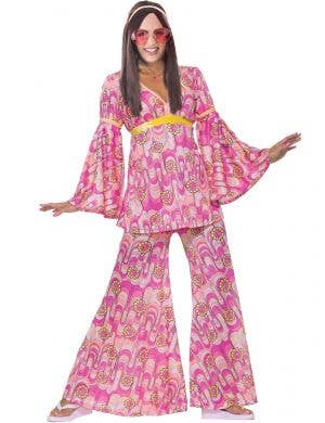 70s Pink Hippie Womens Fancy Dress Costume