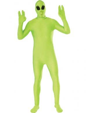 Mens Plus Size Green Alien Second Skin Morphsuit Costume