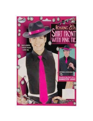 Mens 1920s Gangster Black Shirt Front with Hot Pink Tie - Main Image