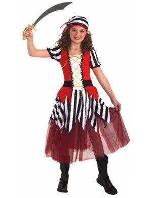 Red and Black Striped Petticoat Pirate Girls Book Week Costume