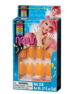 80's Neon Orange Women's Stick On Finger Nails Costume Accessory Main Image