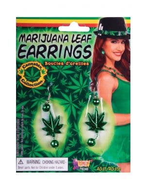 Green Marijuana Leaf Earrings Fancy Dress Costume Accessory