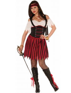 Black and Red Striped Seafarer Women's Pirate Fancy Dress Costume main image