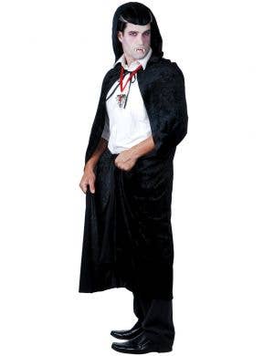 Black Velvet Halloween Cape with Attached Hood