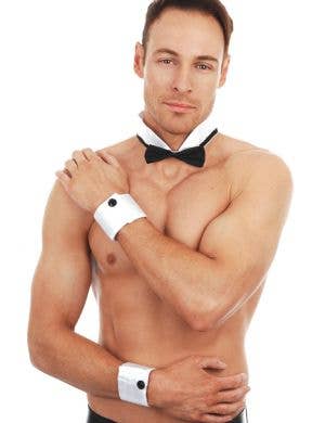 Male Stripper Black and White Collar and Cuffs with Black Bow Tie Sexy Mens Costume