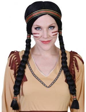 Long Black Native American Women's Plaited Costume Wig