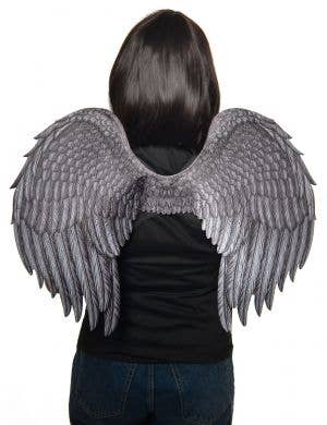 Medium Size Dark Grey Angel Costume Wings with Printed Feathers - Back Image