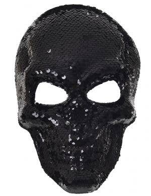 Silver and Black Reversible Sequin Skeleton Costume Mask - Main Image