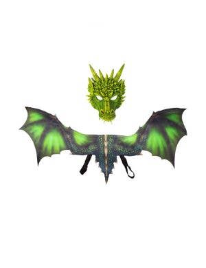 Green Dragon Kid's Halloween Foam Mask And Fabric Wings Costume Accessory Kit Main Image