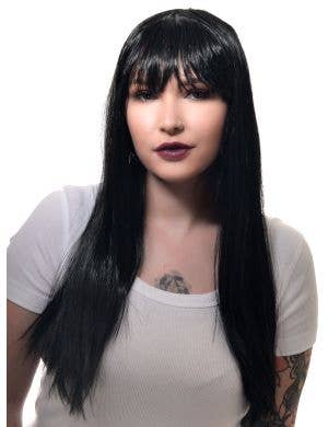 Image of Long Women's Straight Black Costume Wig with Fringe