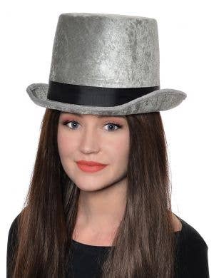 Adult's Crushed Velvet Grey Top Hat Costume Accessory