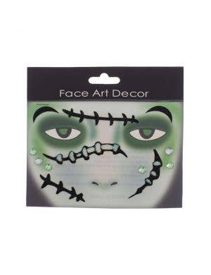 Sexy Frankenstein Green Black and Silver Stick on Makeup Accessory Main Image