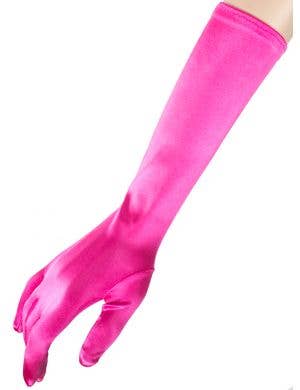 Long Hot Pink Satin Elbow Length Costume Gloves