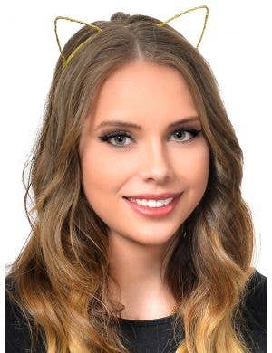 Gold Wrapped Wire Cat Ears on Costume Headband