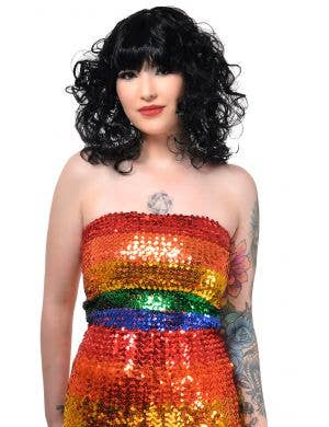 Womens Rainbow Sequin Boob Tube Costume Top - Close Image